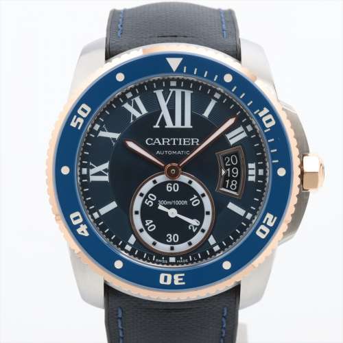 Cartier Calibr Doo Cartier W2CA0008 SS x PG x leather AT Blue-Face AB rank