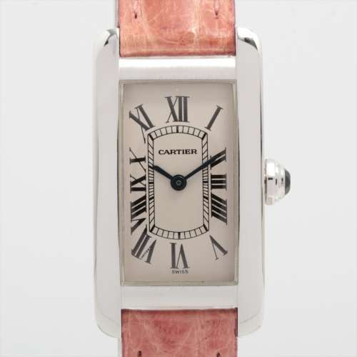 Cartier Tank American SM W2601956 WG & leather QZ White-Face AB rank