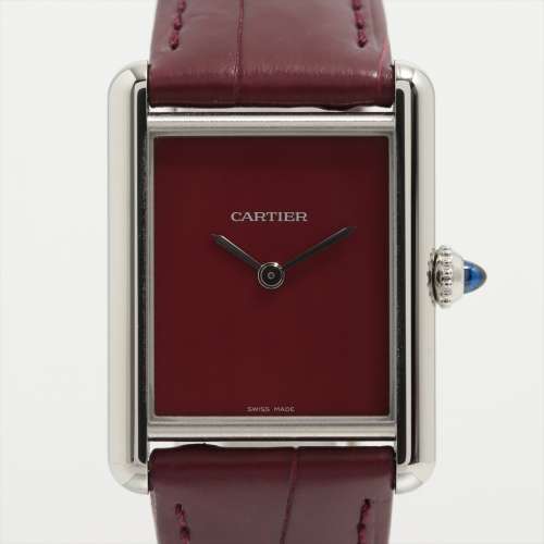 Cartier Tank mast LM WSTA0054 SS & leather QZ Red dial A rank