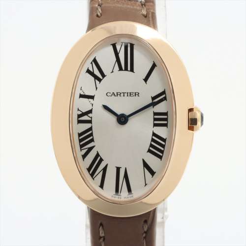 Cartier Baignoire SM W8000009 YG & leather QZ Silver-Face AB rank