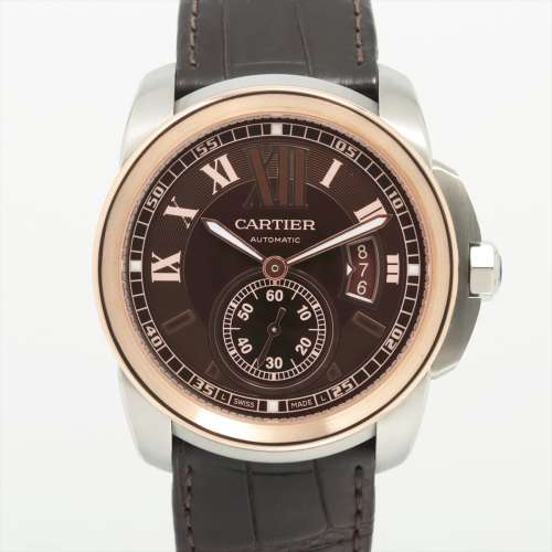 Cartier Calibre de Cartier W7100051 SS x PG x cuir AT cadran brun Rang AB