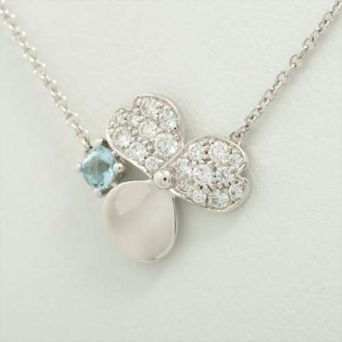 Tiffany fleur en papier Diamants Aigue-marine colliers Pt950 Rang AB