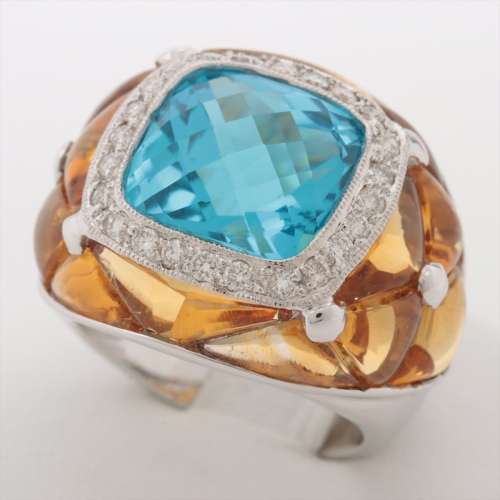 topaze bleue Citrine Diamants bagues 750 Rang B