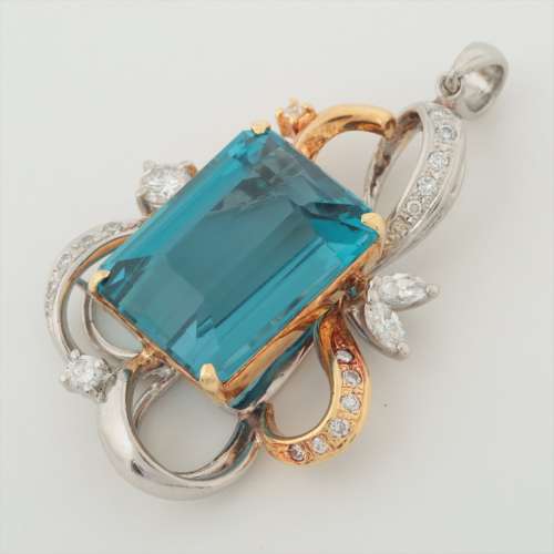 topaze bleue Diamants haut à collier K18×Pt900 Rang B