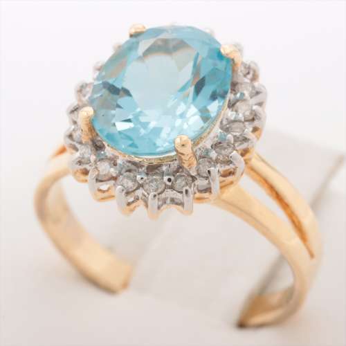 Blue topaz diamond rings K18 B rank
