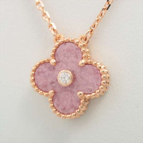 Van Cleef & Arpels Vintage Alhambra Rhodonite diamond Necklace 750(PG) AB rank