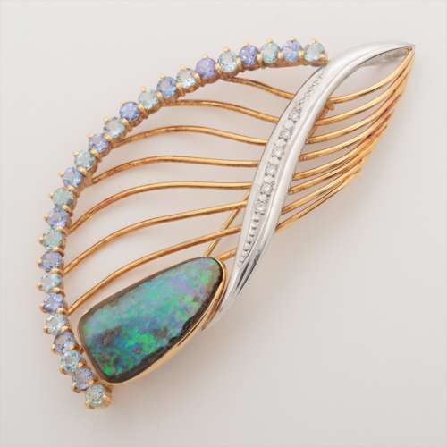 Opale Boulder Pierres colorées Diamants broche K18WG×K18 Rang B