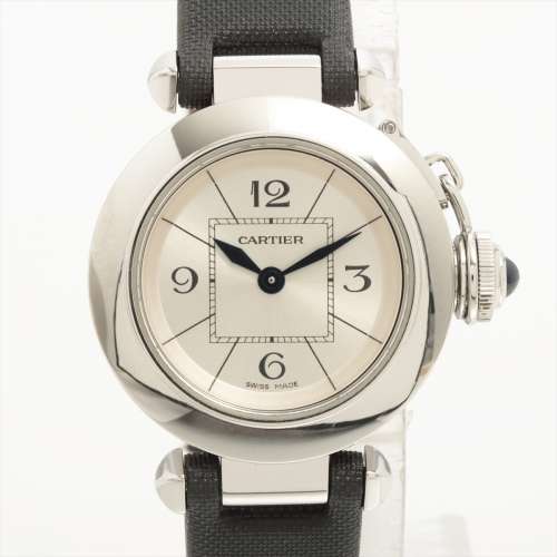 Cartier Miss Pasha W3140025 SS & leather QZ Silver-Face AB rank