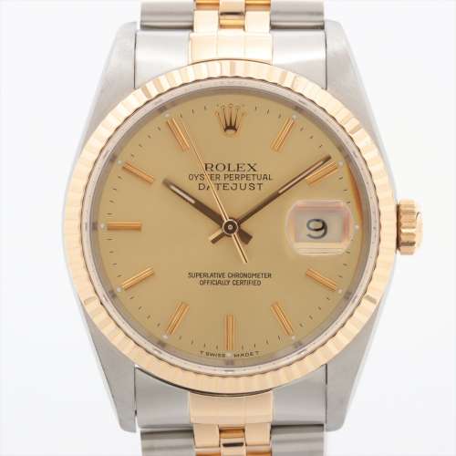 Rolex Date juste 16233 SS×YG AT cadran champagne Rang AB