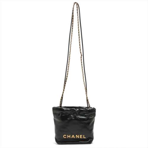 Chanel Chanel 22 mini cuir sac à bandoulière en chaîne noir quincaillerie dorée Un rang