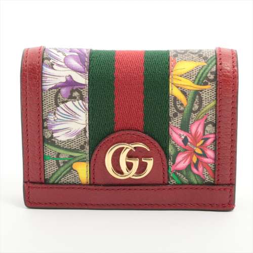 Gucci G.G. Marmont Ophidia 523155 PVC×Cuir portefeuille compact rouge Rang AB