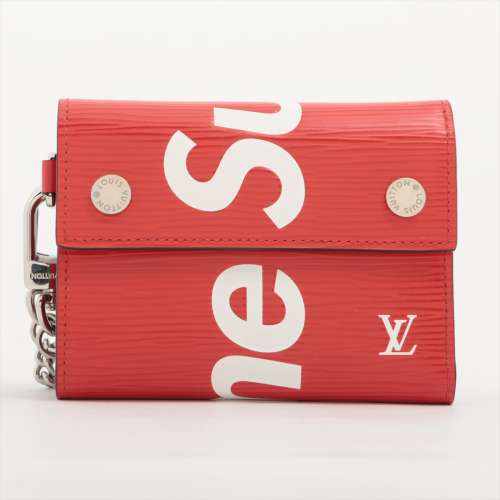 Vuitton x Supreme Épi portefeuille compact à chaînes M67755 cuir chaîne de portefeuille rouge Un rang