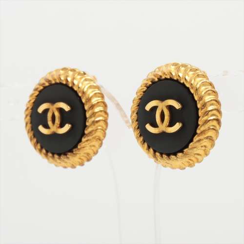 Chanel COCOMARK GP x plastique boucles d'oreilles (pour les deux oreilles) 96P doré x noir Rang AB