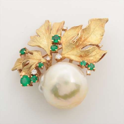 Pearl Emerald diamond Brooch K18 B rank