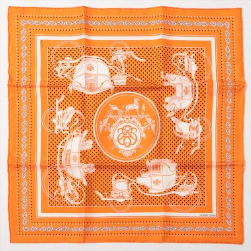 Hermès Kare55 Ex-Libris Exiliblis soies foulards oranges Rang AB