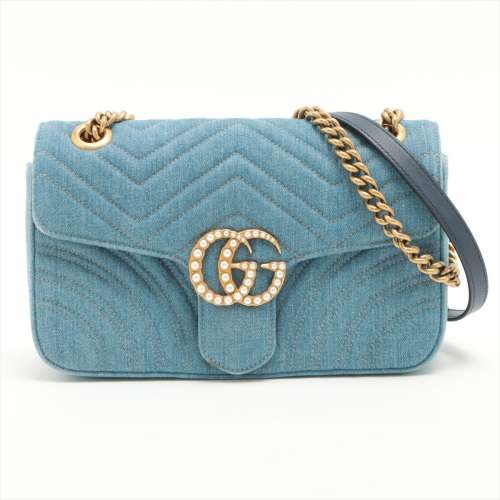 Gucci G.G. Marmont denim sac à bandoulière en chaîne bleu Rang AB