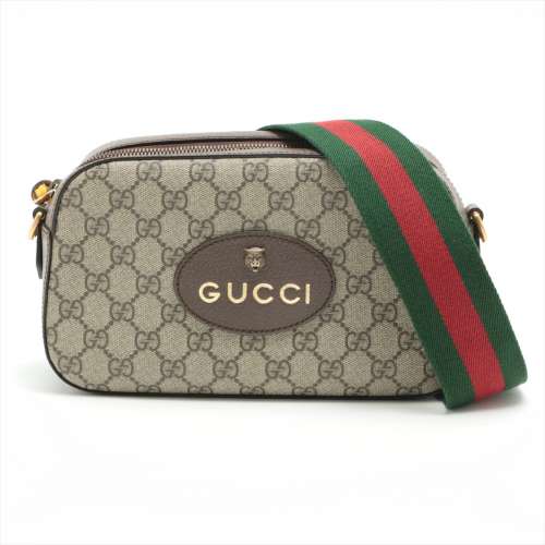 Gucci GG Supreme tête de tigre PVC×Cuir sac à bandoulière beige Rang AB