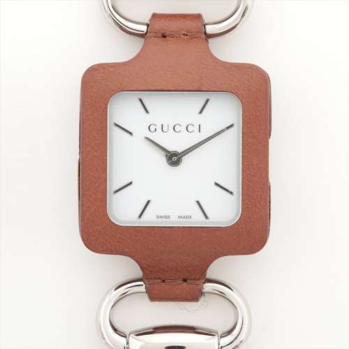 Gucci montre à pendentif Cuir SS x QZ cadran blanc Rang SA