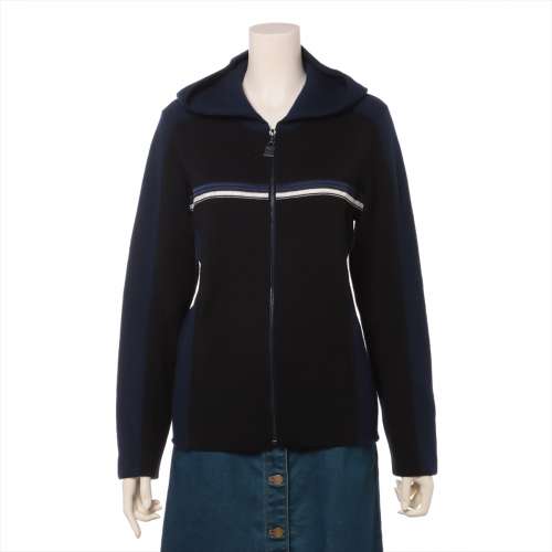 Chanel Sports laineux Sweats à capuche 04A 42 noir x bleu marine Rang AB