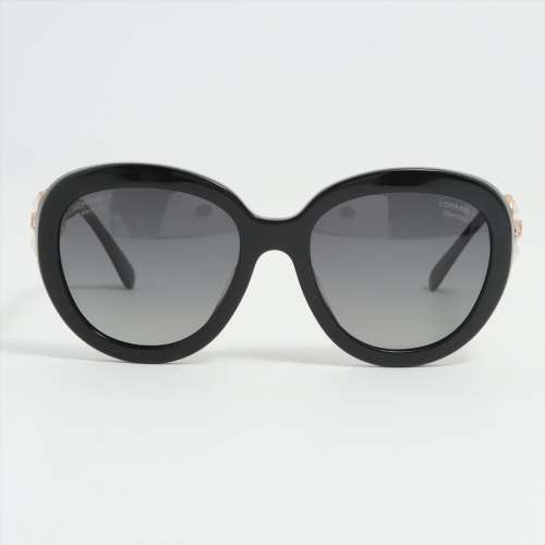 Chanel COCOMARK 5334-B-A GP x strass x fausse perle ×plastique lunettes de soleil noir Rang AB