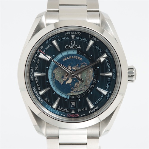 Oméga Seamaster Aqua Terra 150M GMT Chronomètre mondial 220.10.43.22.03.001 SS AT cadran bleu Un rang