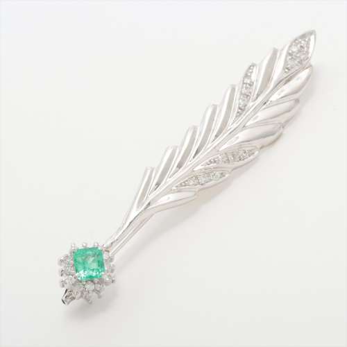 Emerald diamond Brooch K14WG×Pt900 B rank