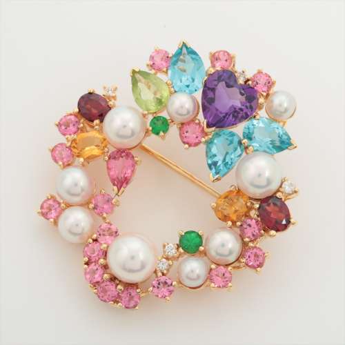 Perl multicolore Diamants broche 750×K18 Rang B
