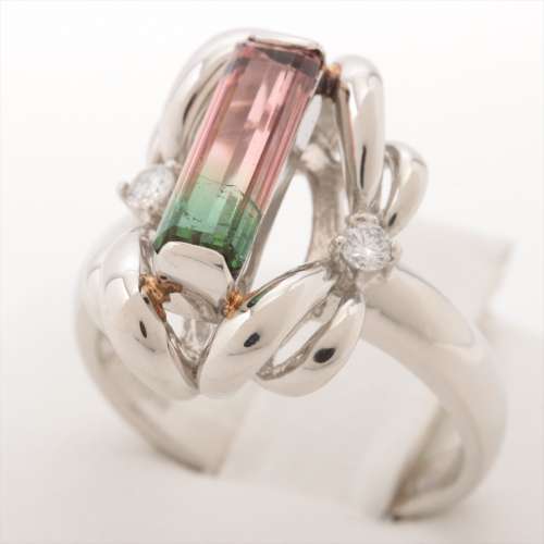 Bicolor tourmaline diamond rings Pt900 B rank