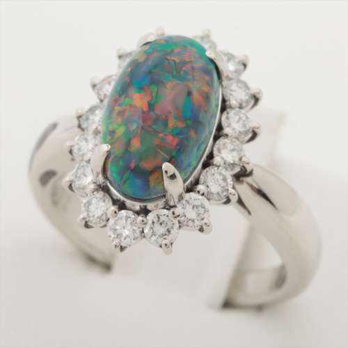 opale noire Diamants bagues Pt900 Rang B