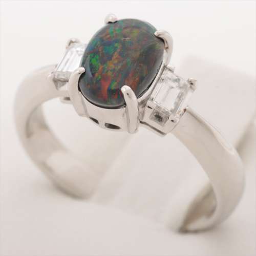 opale noire Diamants bagues Pt900 Rang B