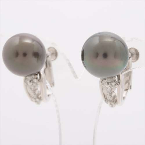 Pearl diamond Earings K14WG Approx. 11.5mm B rank