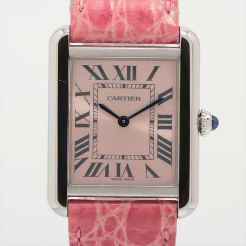 Cartier Tank Solo W5200000 SS & leather QZ Pink-Face AB rank