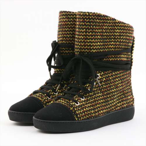 Chanel COCOMARK Tweed baskets taille haute 14AW 36 noir x jaune Rang AB