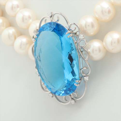 Pearl Blue topaz diamond Necklace SV × hallmark unknown B rank